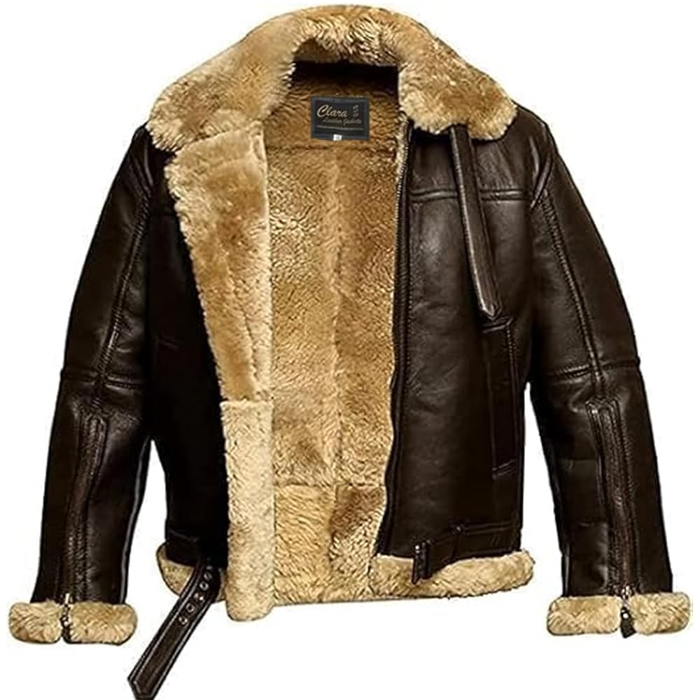 NEW AVITOR B3 RAF WW2 BOMBER GENUINE LEATHER JACKET MEN FAUX FUR COAT