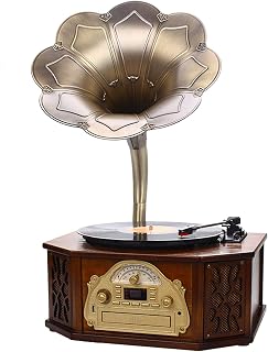 Retro Style Phonograph Gramophone Turntable Vinyl Record Player with Speakers Stereo System Control 33/45 RPM,CD/AUX/USB Ouput/Bluetooth/CD Player
