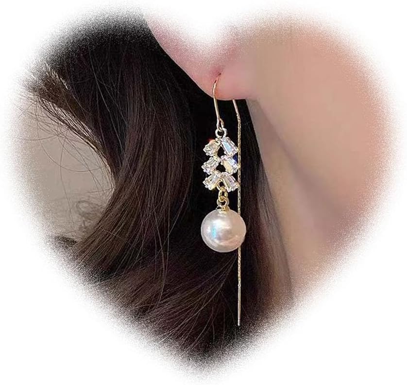 Boho Pearl Dangle Earrings Crystal Threader Drop Earrings Gold Ear Line Earrings Jewelry for Women and Teen
