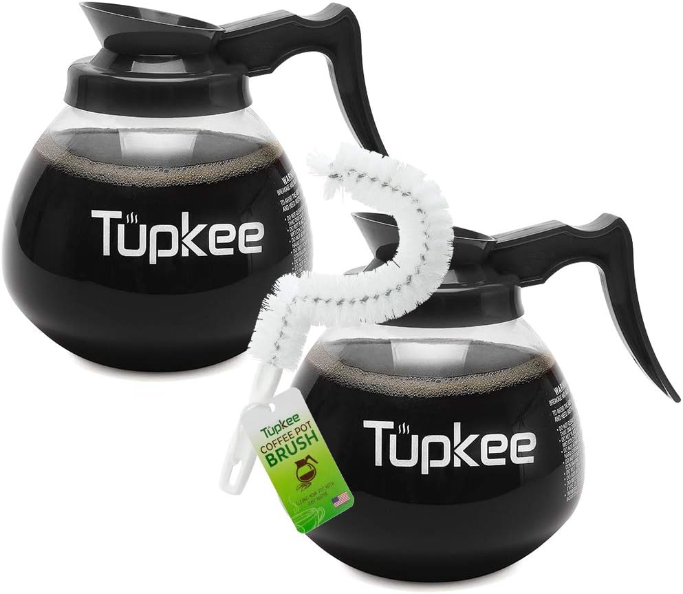 Glass Coffee Pot Replacement Carafe - SHATTER-RESISTANT Commercial Restaurant Decanter Carafe - 64 oz 12 Cup, 2 Black Handle, Set of 2, Compatible with Wilbur Curtis, Bloomfield, Bunn Coffee Pot