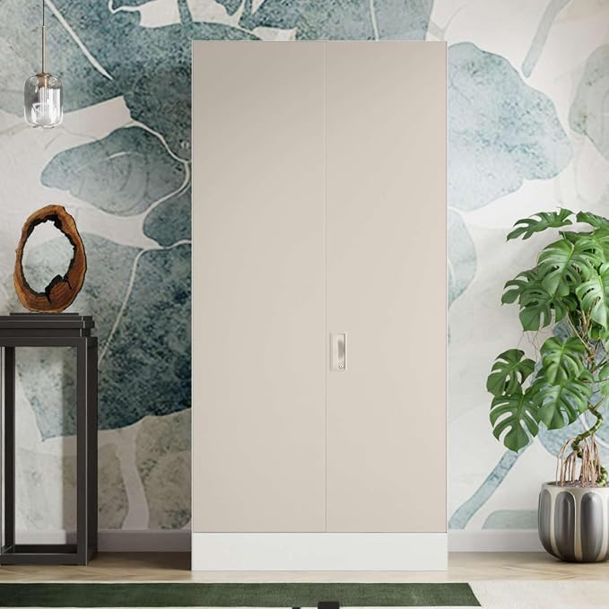 Interio by Godrej Almirah Slimline XL 2 Door Steel Almirah, Cupboard for Clothes (Matte Warm Grey and Matte Alpine White), 1 Year Warranty, Locker, 4 Shelves