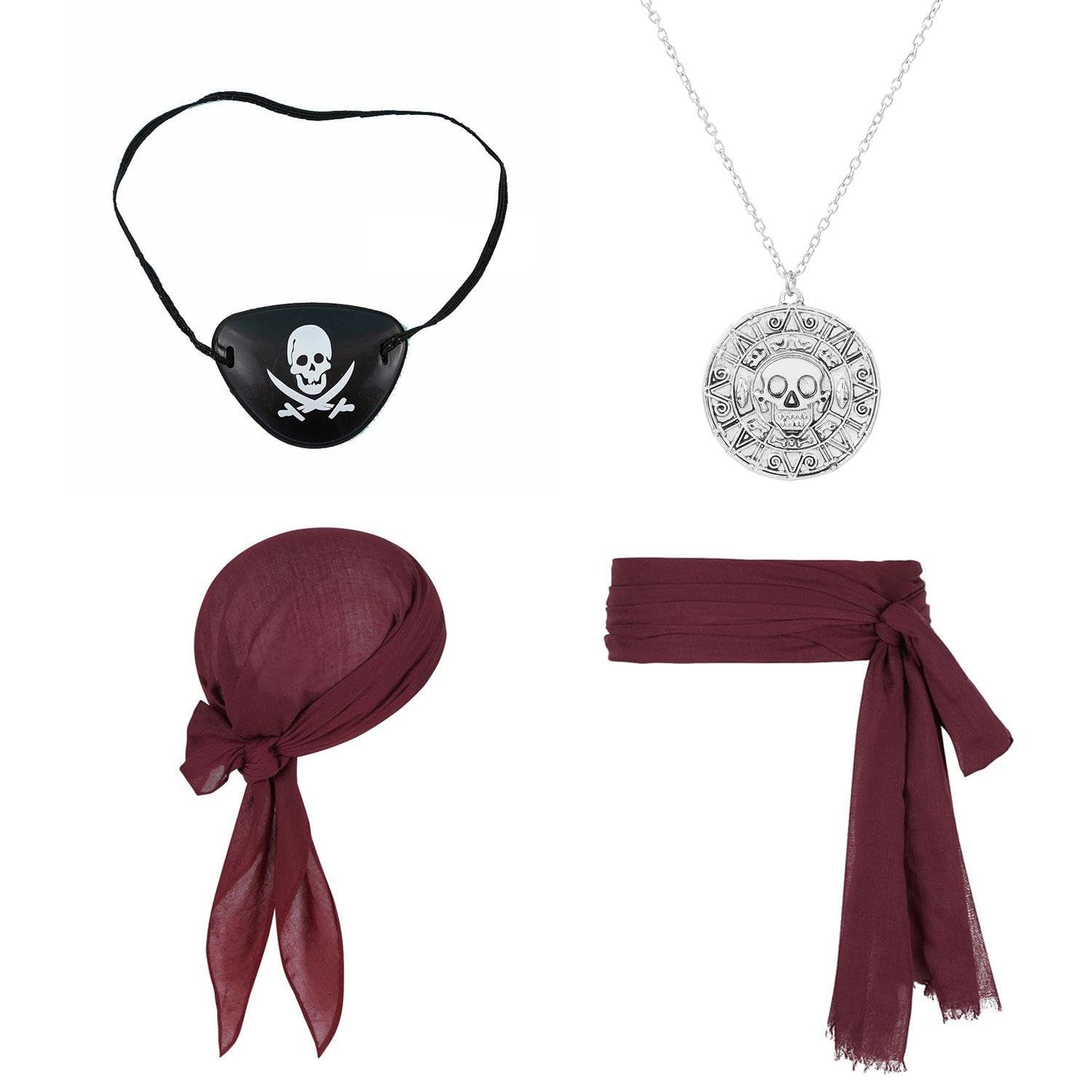NIDHFG 1 Headscarf, 1 Belt, 1 Necklace And 1 Eye Mask, Role-Playing Props, Pirate Costume Accessories, Masquerade Costume Accessories.