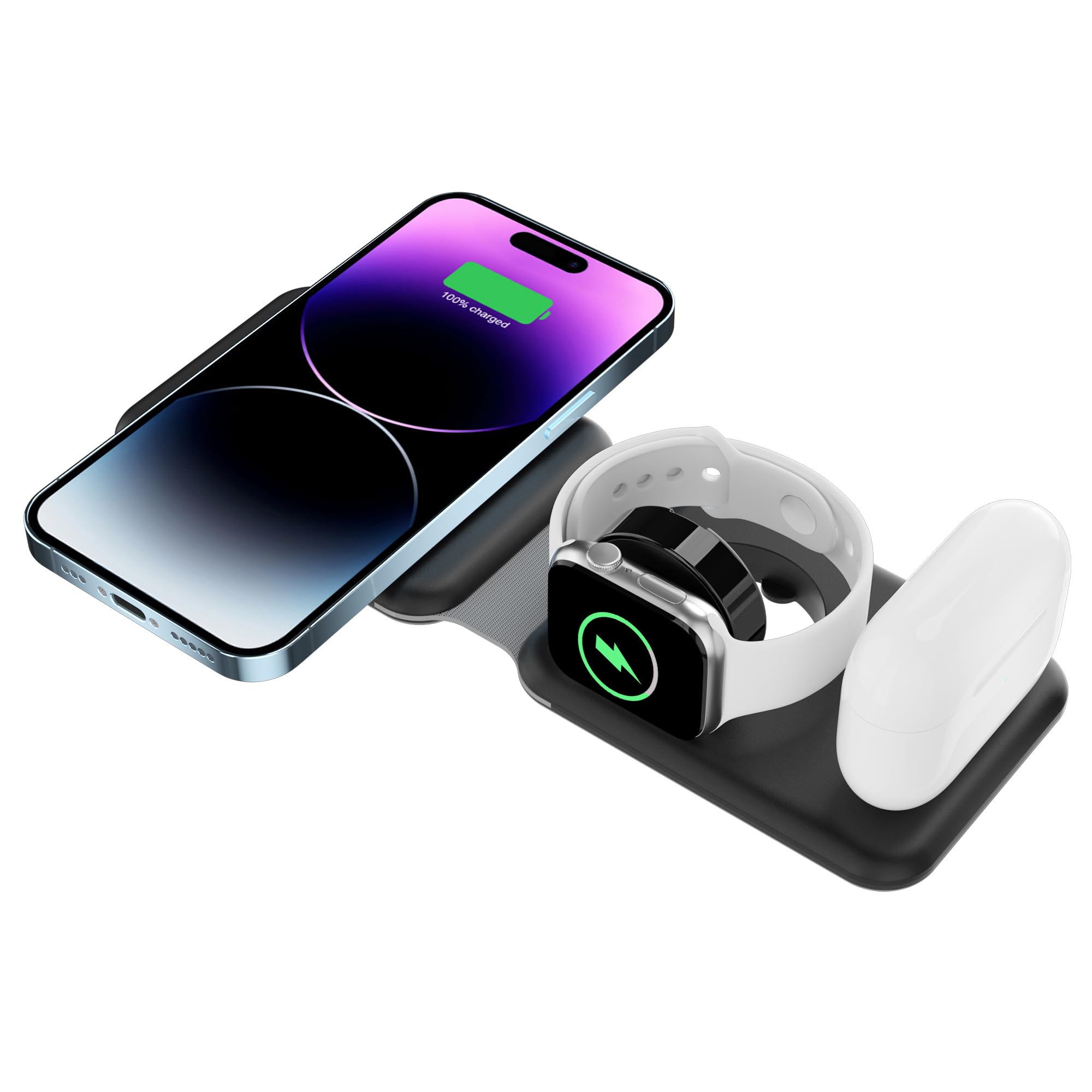 Cargador inalámbrico 3 en 1, estación de carga magnética plegable, almohadilla de carga inalámbrica de viaje rápido para múltiples dispositivos Apple, compatible con iPhone 14/13/12/Pro/Max, iWatch