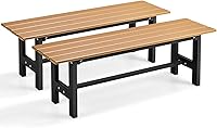 Giantex 2-Pack 47" Weatherproof Outdoor Benches - Backless Slatted Patio Garden Seats, Metal Frame, 660 LBS Capacity, Brown