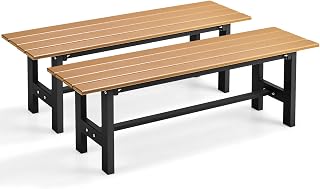 Giantex 2-Pack 47" Weatherproof Outdoor Benches - Backless Slatted Patio Garden Seats, Metal Frame, 660 LBS Capacity, Brown