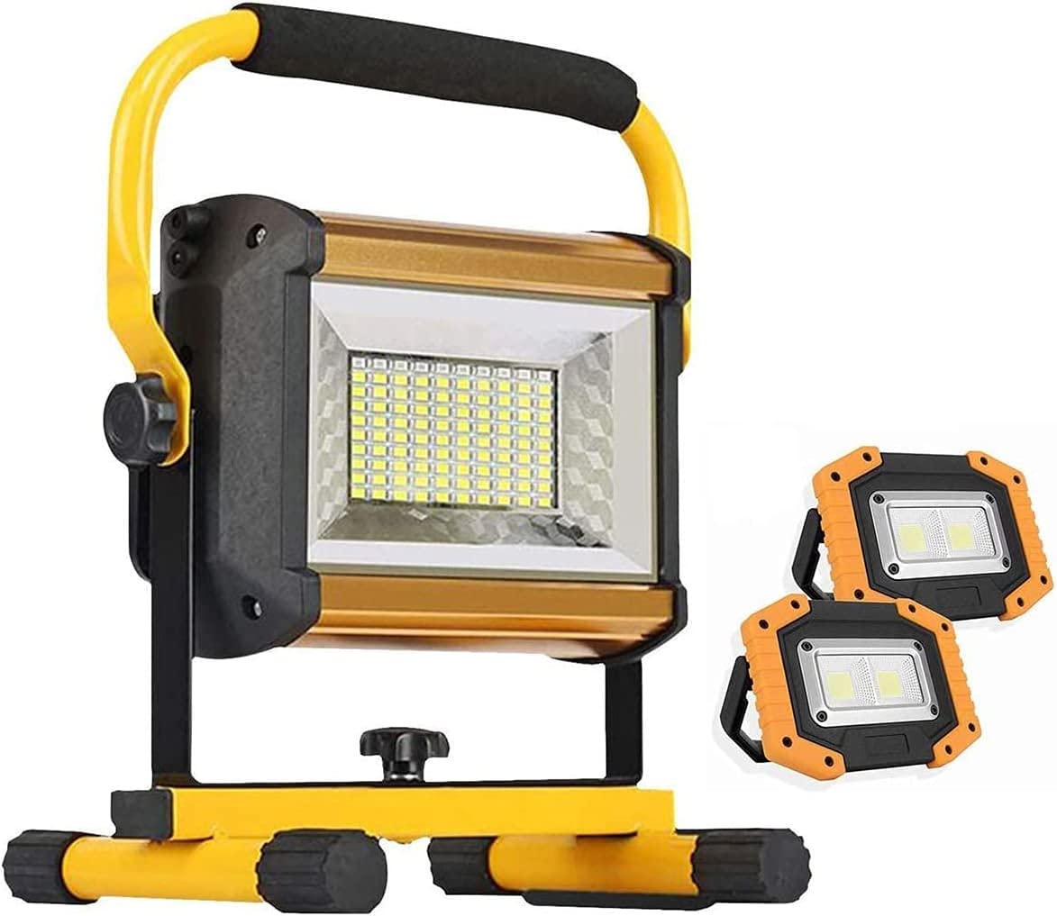 Reflektory LED z możliwością ładowania Przenośne światła robocze z zestawem 2 lamp USB Site, IP65 Wodoodporna zewnętrzna lampa kempingowa, 8000 lm Turystyka Awaryjna naprawa samochodów Lekka