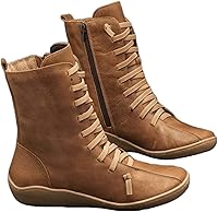 Vista 36 de Ladmiple Botas de tobillo para mujer, sin tacón, casual, con cremallera lateral, botas cortas vaqueras occidentales, zapatos para caminar
