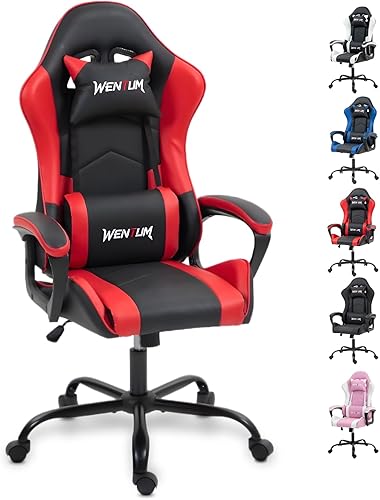 Miniatura 12 de Silla de masaje para juegos, silla ergonómica de escritorio para PC con reposacabezas y soporte lumbar de masaje, silla de videojuegos con respaldo
