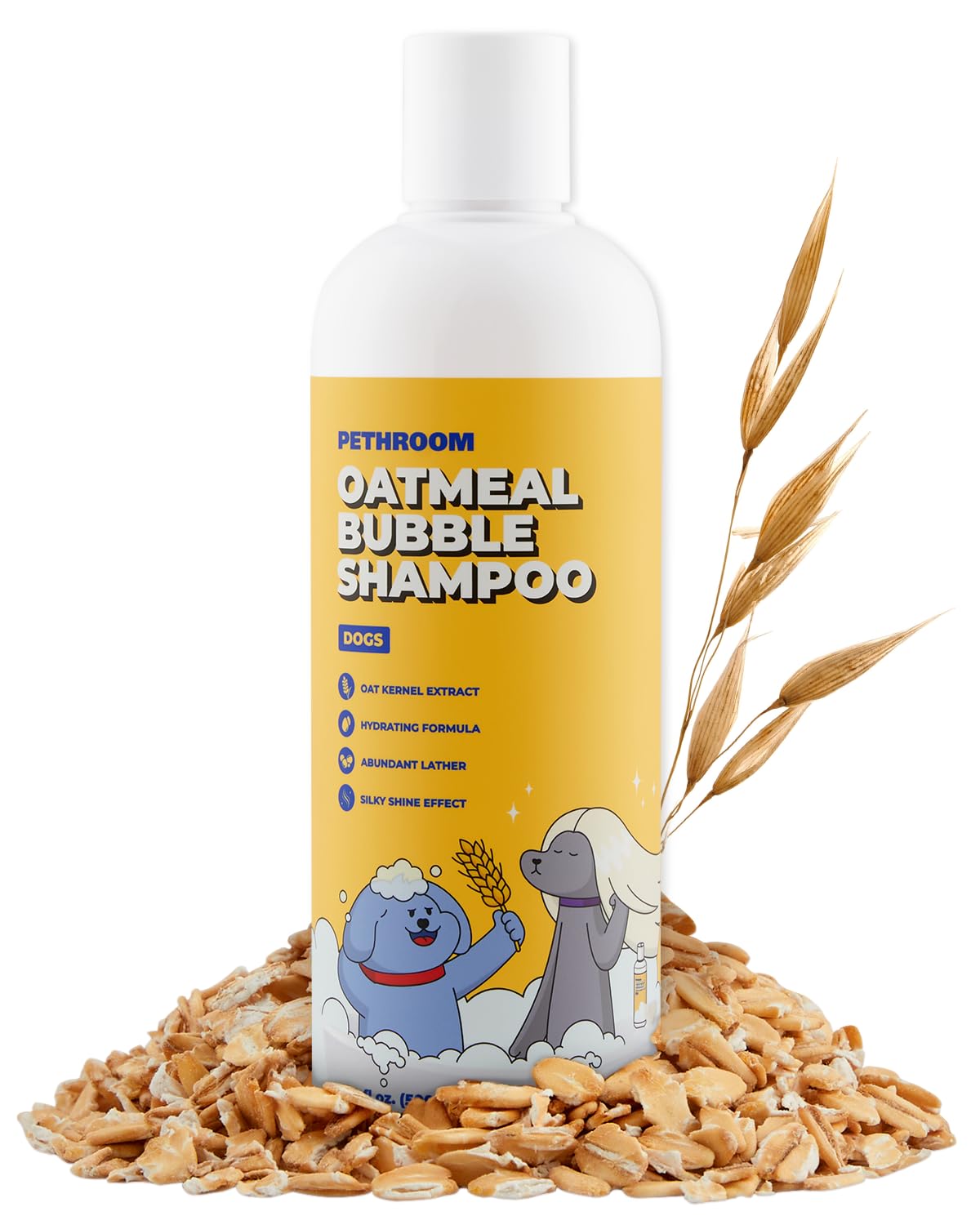 [PETHROOM] Premium Oatmeal Dog Shampoo for Itchy Sensitive Skin Relief – 500ml | Hypoallergenic Dog Shampoo with Oat, Hemp, Lavender & Milk Protein,