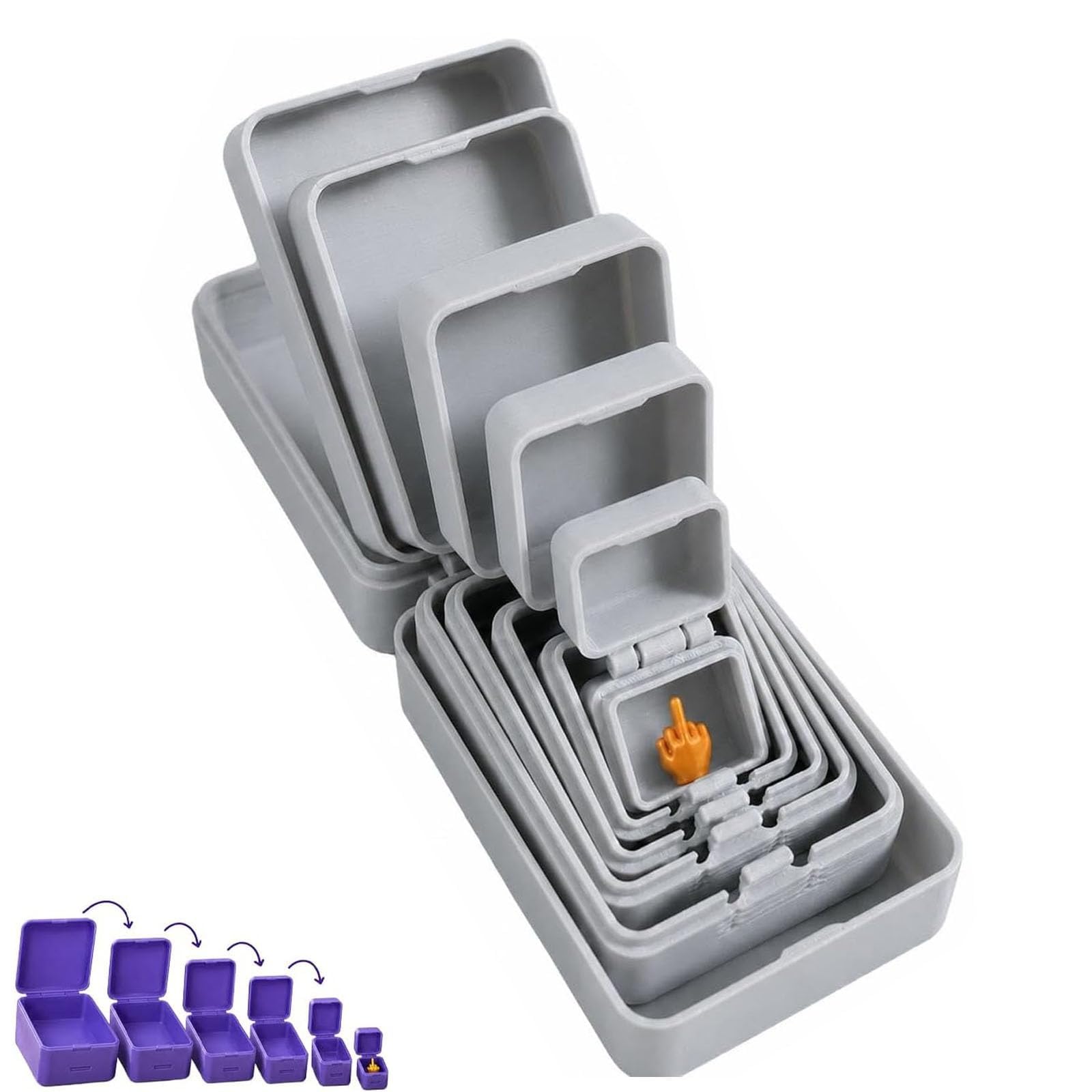 6 Layer Prank Nesting Box with Secret Surprise Middle Finger,Grey — image 1