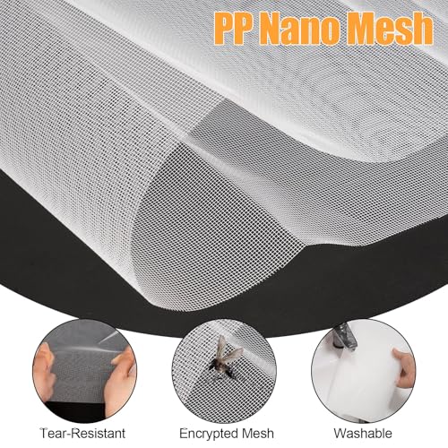 Fliegengitter Fenster Magnet, Zuschneidbar Mückennetz Fenster, Mosquito Net Window bis 100 x 120 cm, Insektenschutz Fenster Magnetisch ohne Bohren, Moskitonetz Fenster Mit Rahmen(Weiß)