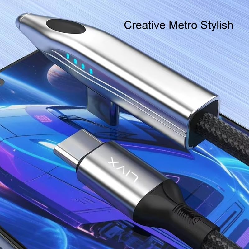 LivX Metro 240W 90° Açılı 1.8 Metre Type-C to Type-C Hızlı Şarj Oyuncu Kablosu Otomatik Kapanma ve LED Göstergeli Siyah CTR-02