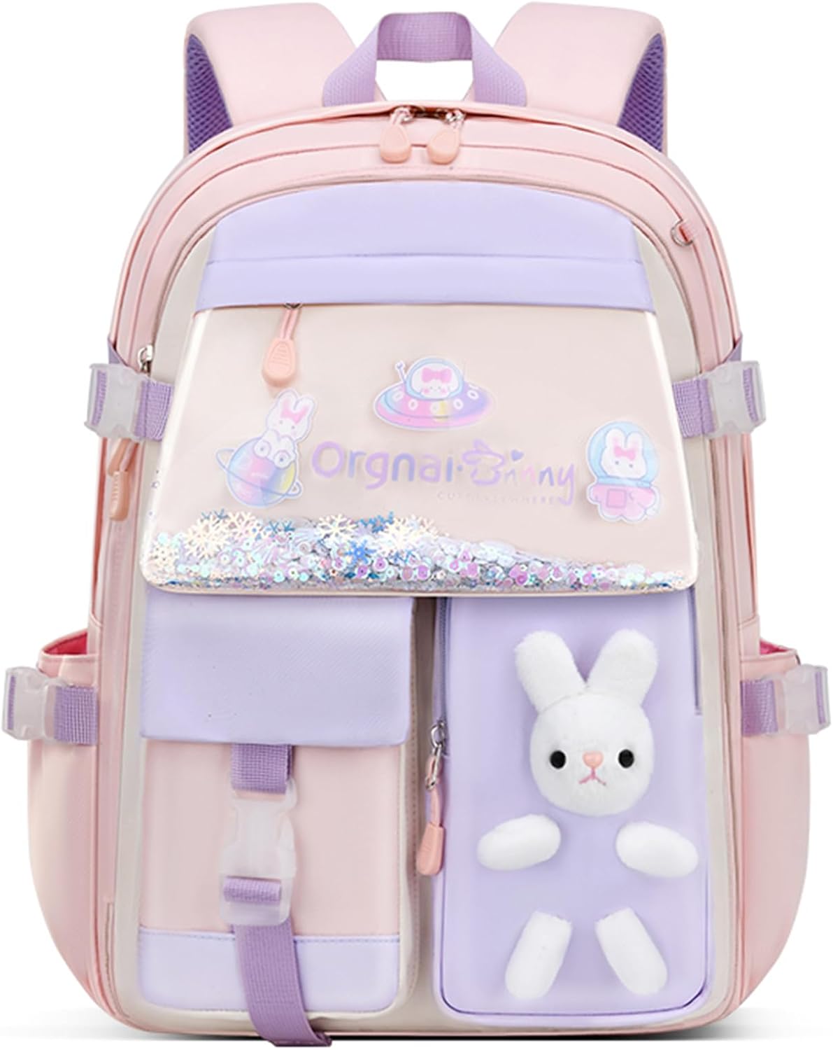 VIDOSCLA Bunny Girls Backpack for School Kawaii Kids Backpack Cute Sequin School Bag for Girls