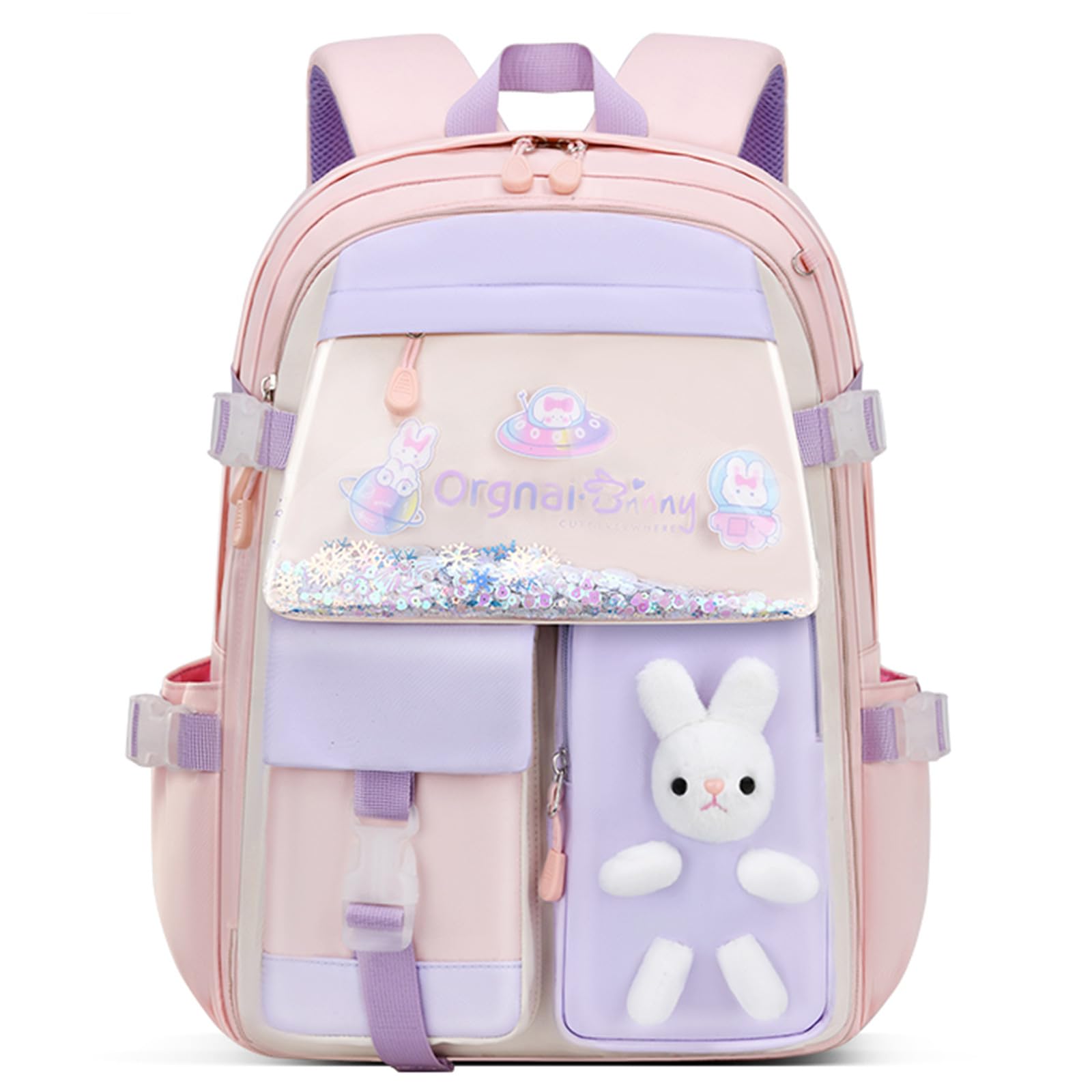 VIDOSCLA Bunny Girls Backpack for School Kawaii Kids Backpack Cute Sequin School Bag for Girls