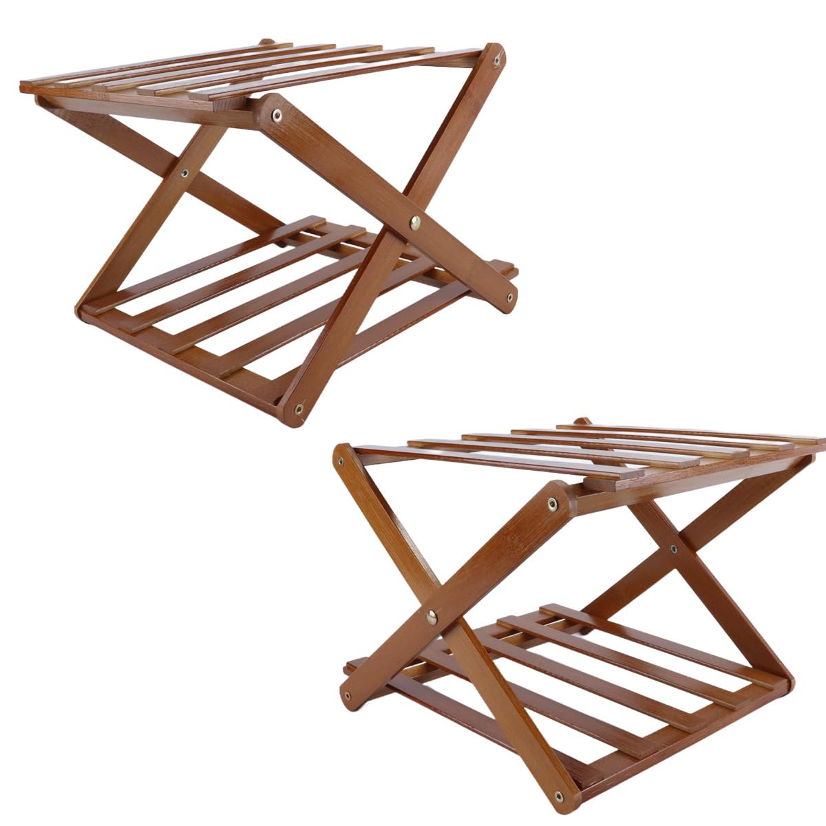 Vertikales kleines faltbares Schuhregal, hoch, schmal, schmal, Lagerschrank, Eckregal für Flur, Schlafzimmer, Flur, kleine Räume, Braun, 2 Ebenen