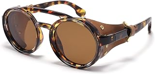 Polarized Round Steampunk Sunglasses With Leather Shields