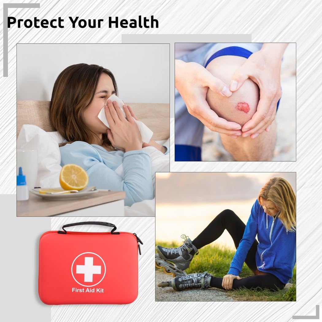 Kit di pronto soccorso per la famiglia, custodia impermeabile in EVA, kit da viaggio compatto per esterni, casa, ufficio, campeggio, escursionismo e auto, pratico con maniglia per il trasporto