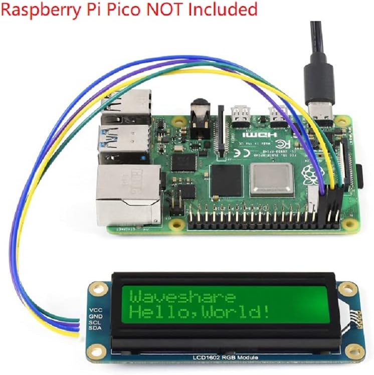 LCD1602 RGB Module, 16x2 Characters LCD, RGB Backlight, 3.3V/5V, I2C Bus,Supports Raspberry Pi/Pi Pico, Jetson Nano