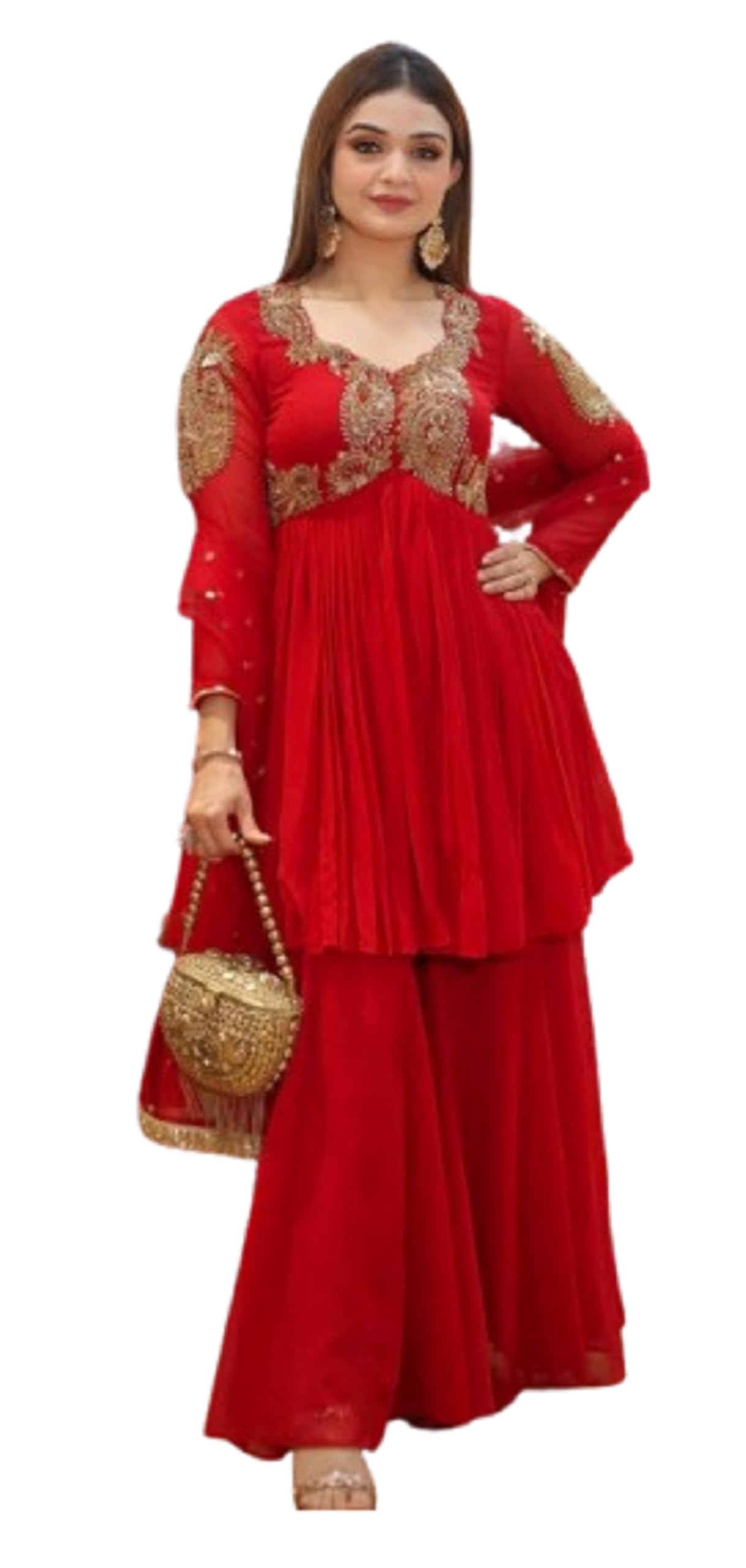 infloura Gown for Women Wedding Party Red Colour Fox Georgette Fabric with Sequins Embroidey Work (in, Alpha, 2XL, Regular, Standard, Red)-picture-43