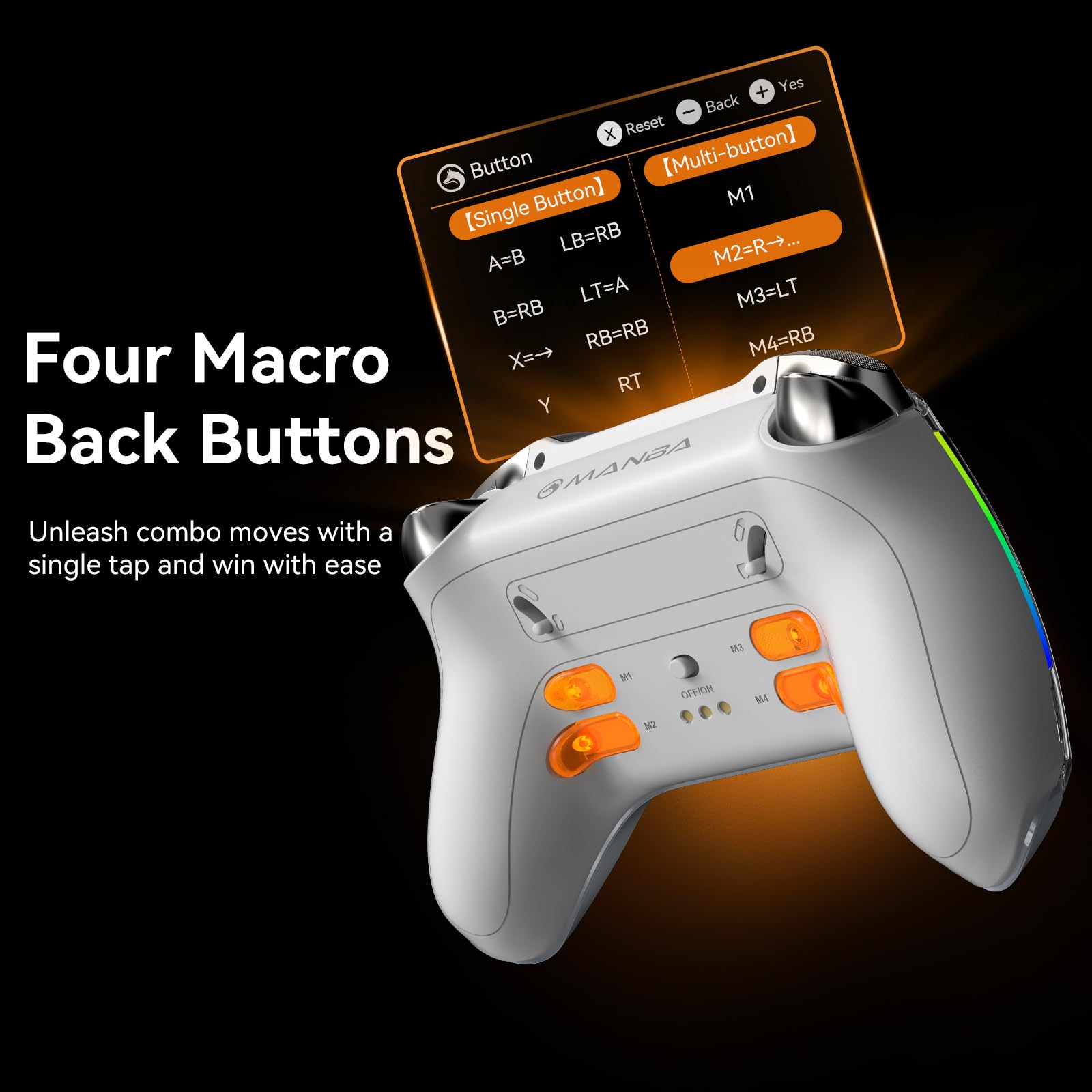 MANBA One V2 Controller Da Gioco Wireless Con Schermo Interattivo (Bianco) | Compatibile Con PC/Switch/iOS/Android, Stick E Grilletti Hall Effect, LED, Pulsanti Macro, Batteria 1800mAh, Base Di Ricarica