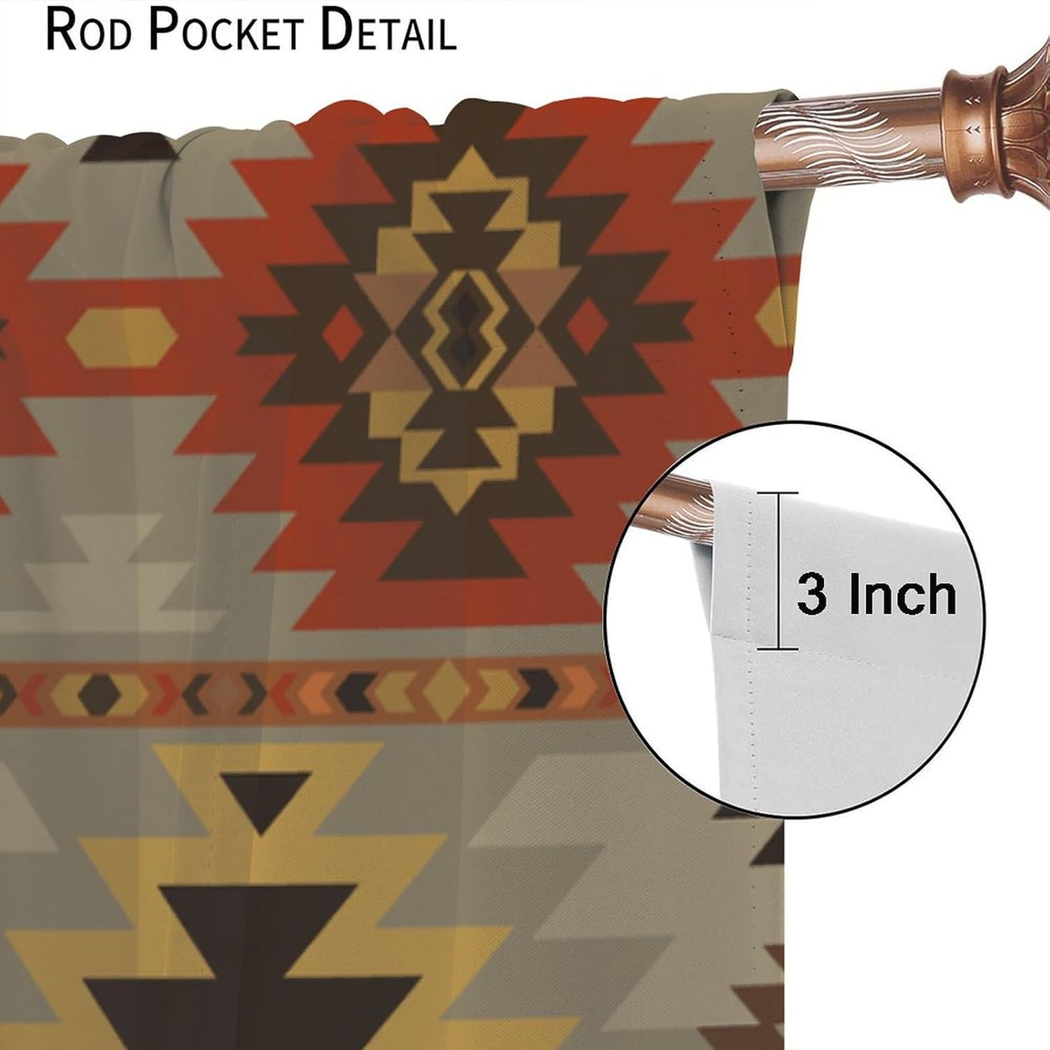 Aztec Navajo Curtains Vintage Bohemian Ethnic Geometric Abstract Patterns Art Aesthetic Window Drapes for Boys Girls Room Bedroom Living Room Office Kitchen 42" W X 45" L - Image 7
