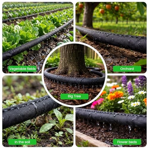 MIXC 2026 Thickened Flat Soaker Hose 100Ft with Copper Joint, Saving 80% Water, Aluminum Seal, 1mm Hose, 360°Swival Handle, Hole Pressure Relief Gasket, Drip Kit for Vegetable Garden, Lawn, Flower Bed by MIXC - Image 7
