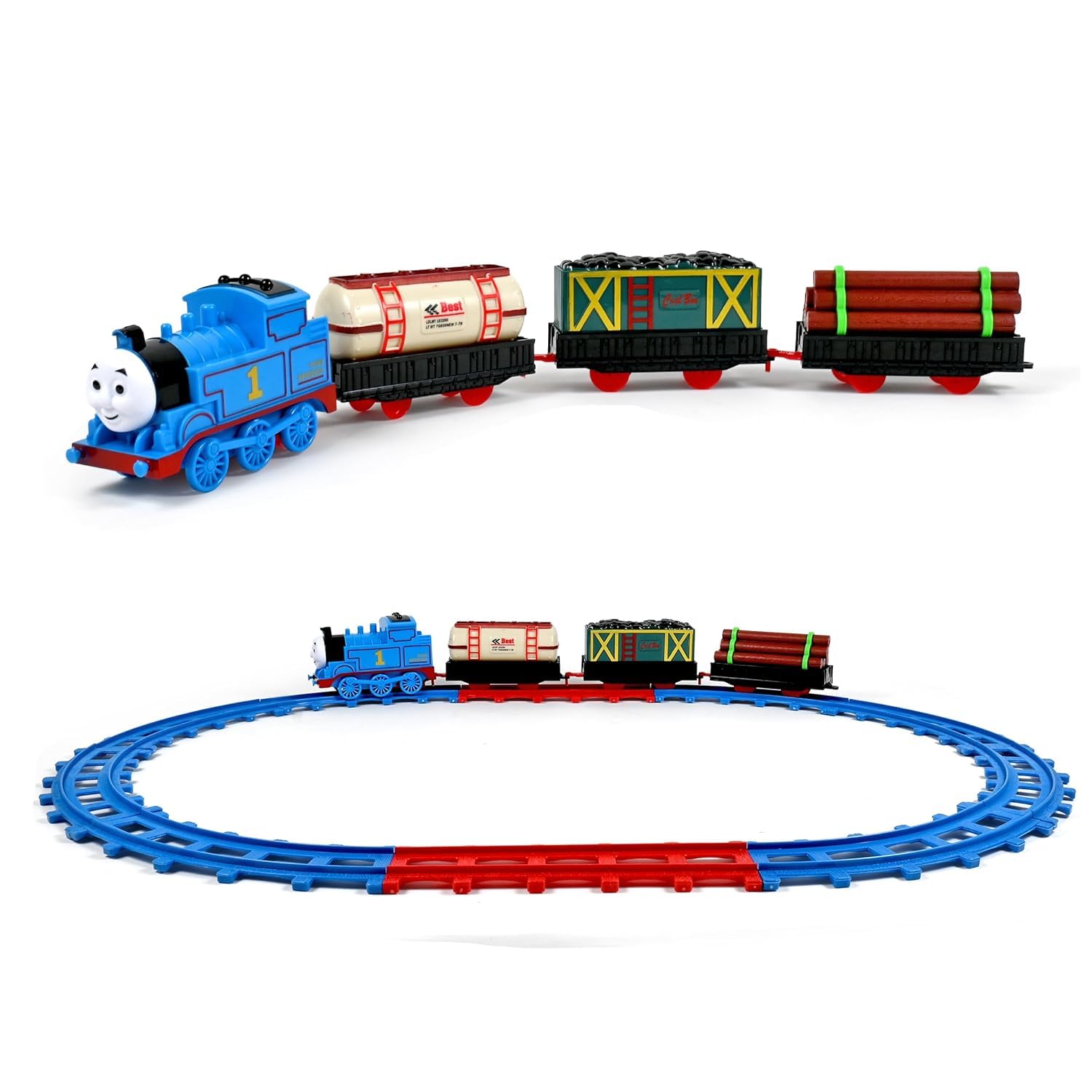 RUZARTH 14 PCS Cartoon Train Toy Track Set for Kids, Battery Operated Classic Express with Sound, Light & Smoke Effect, Coal Wagon & Oil Tanker, Indoor Play Toy Gift for Boys & Girls (3+)