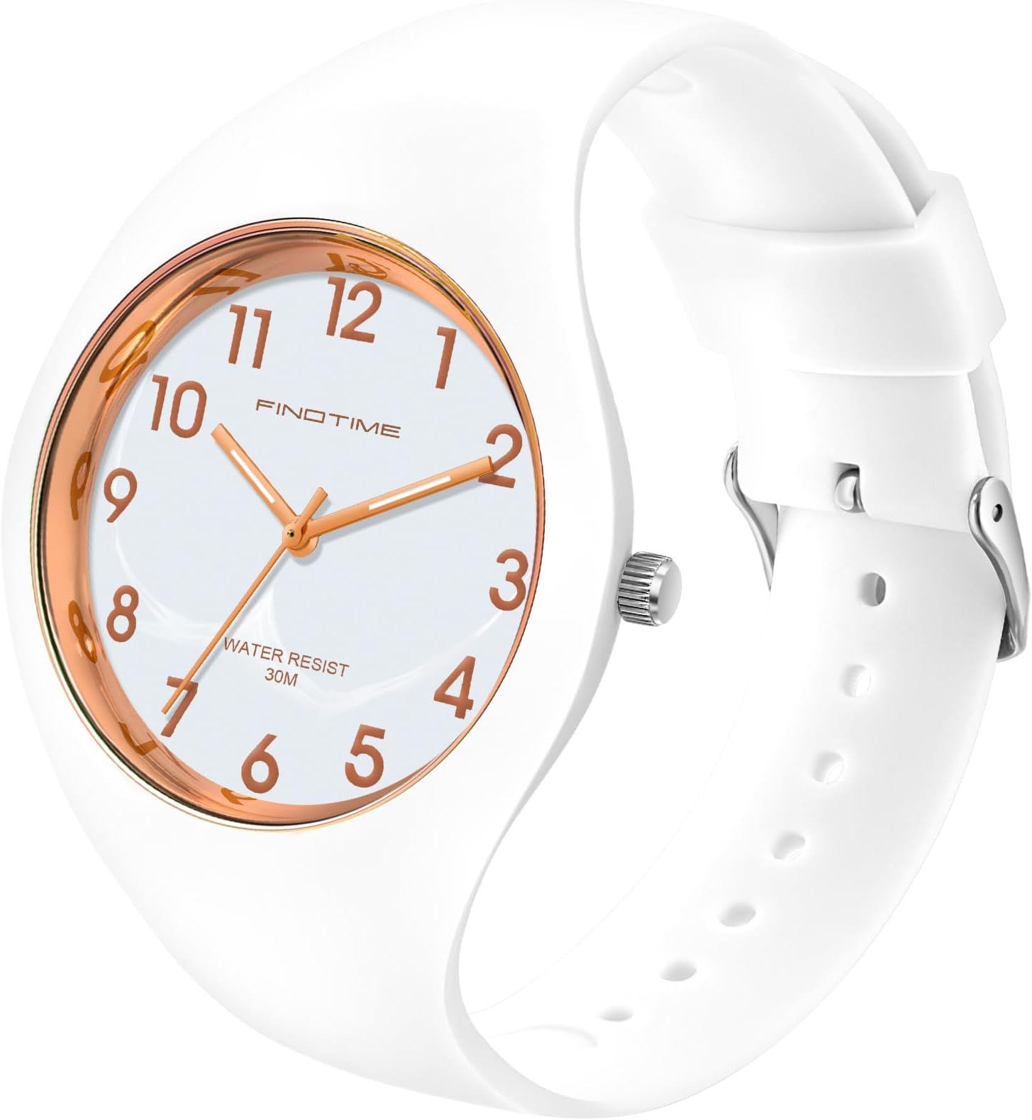 Ladies Waterproof Sports Watch With Big Face and Soft Silicone Strap for Women, Girls, Teenagers, Nurses - Simple Design With Secondhand in White, Black, Pink