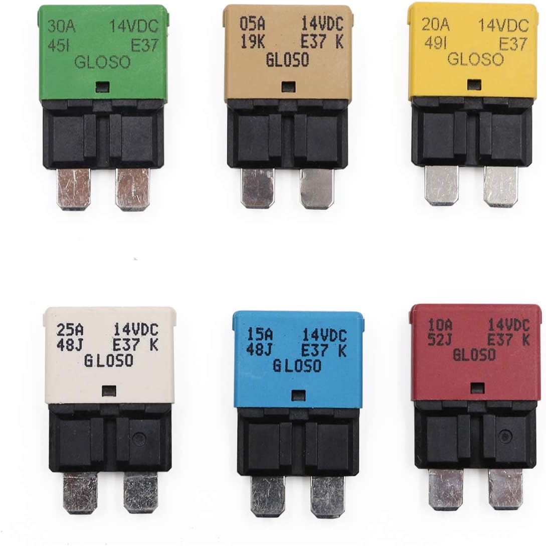 12V Auto Reset Fuse Circuit Breaker ATO/ATC Low Profile Blade Self Resetting Fuses 5A 10A 15A 20A 25A 30A 12 Volt DC for Car Automotive RV Solar Boat Marine - UL Certified - Mixed 6 Pack