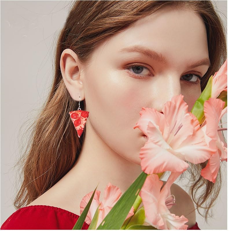 Food Earrings for Women Cute Poached Egg Pizza Bread Earrings Unique Funny Handmade Fried Bacon with Sunny Side up Egg Earrings Cartoon Food Earrings Set Acrylic 2D Food Jewelry Gifts - Image 8