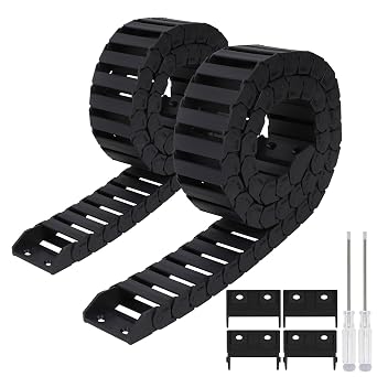 Pack of 2, R28 15mm x 50mmInner H x Inner W Black Plastic Cable Wire Carrier Drag Chain 1M Length for CNC, with End Connectors - Bridge Type Non-openable