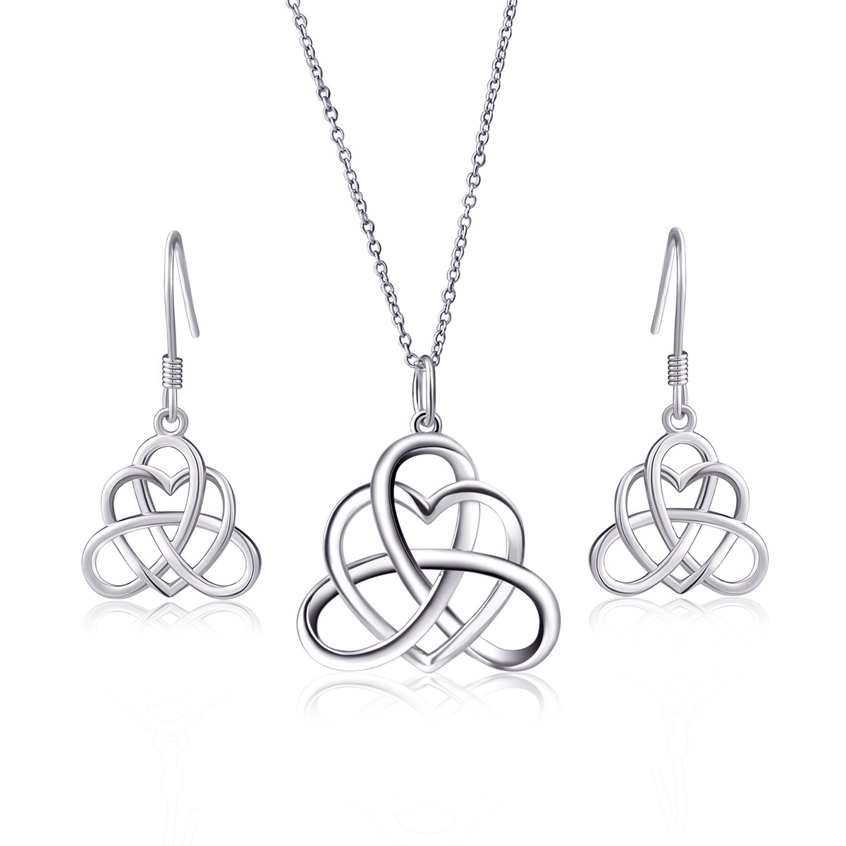 FLYOW925 Sterling Silver Good Luck Vintage Irish Celtic Triquetra Knot Heart Pendant Necklace and Earrings Jewelry Set…