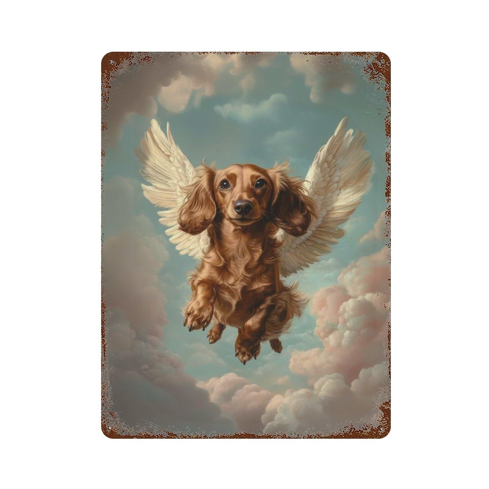 Retro Metal Sign with Dachshund Angel Dog Loss Tribute Print Dachshund with Wings Design 15.7"x11.8", for Living Room, Hallway And Home Decor, Farmhouse Wall Decor