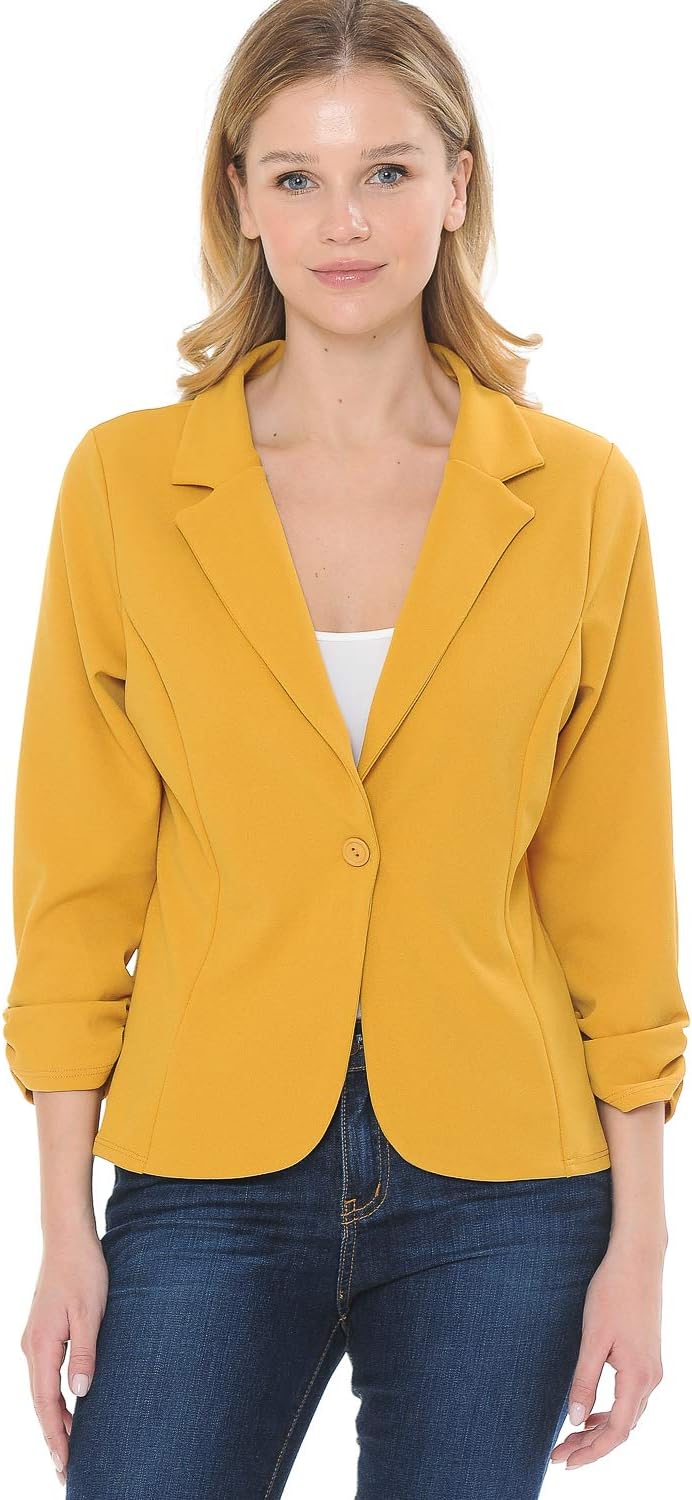 Women's 3/4 Sleeve Lightweight Casual Work Knit Blazer Jacket (S-3XL)