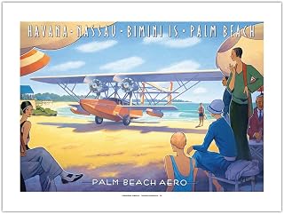 Palm Beach Aero - Havana Nassau Bimini Island Palm Beach - Vintage Airline Travel Poster by Kerne Erickson - Fine Art Matte Paper Print (Unframed) 18x24in