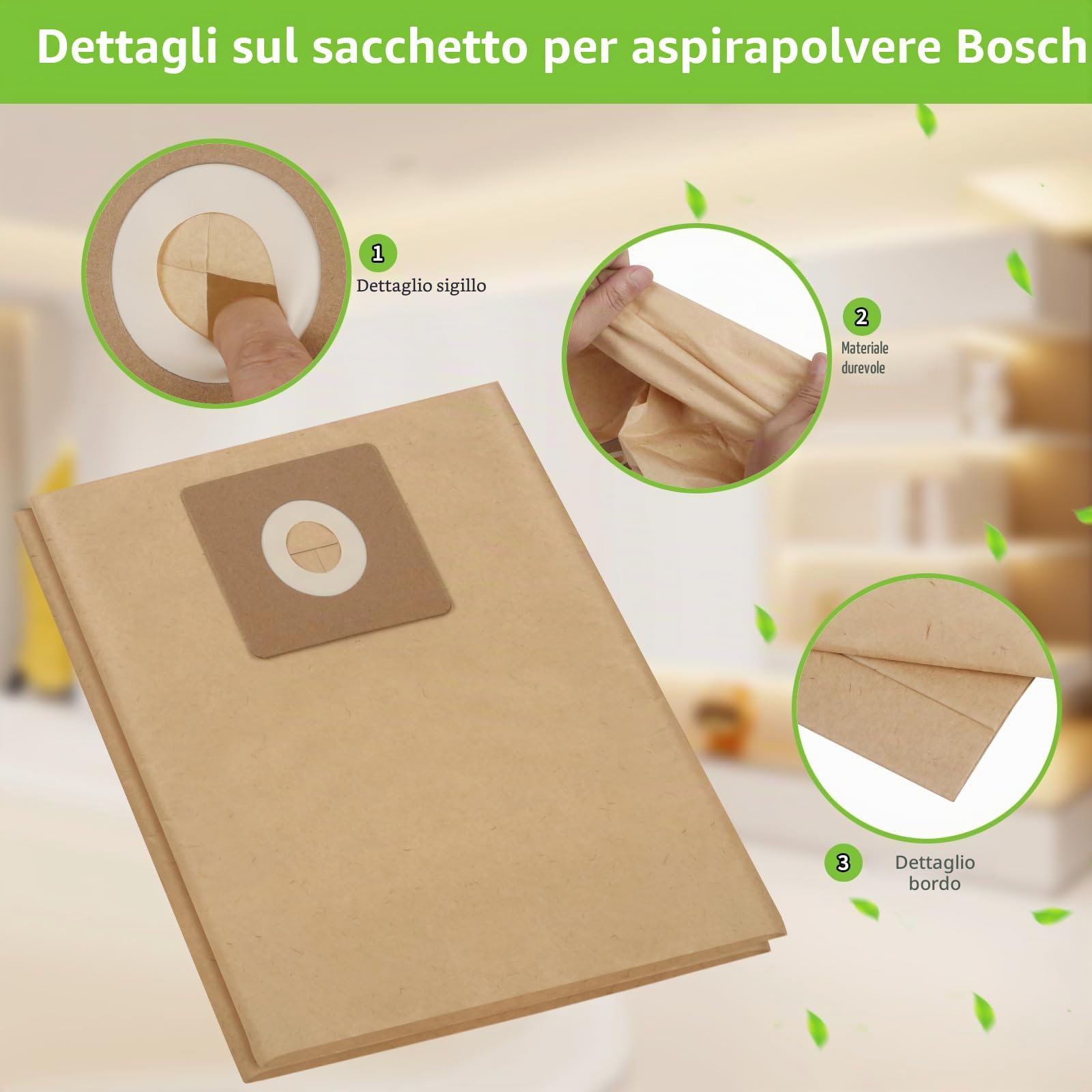 15 sacchetti filtro di carta per Bosch Advancedvac 20 sacchetti accessori