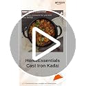 Image of HomeEssentials Cast Iron Kadai with Lid /Pre Seasoned Iron Kadai with 2 Handles and Flat Base /Iron Kadhai for Cooking /Uncoated Wok for Electric Induction (with Glass Lid 27cm), Black