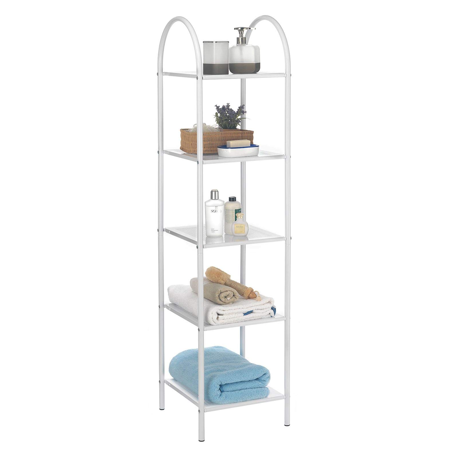 CARO-Möbel MADURAI - Estantería de baño, Estanterias Almacenaje, 5 Estantes, Lacada en Blanco, Metal, para Invitados