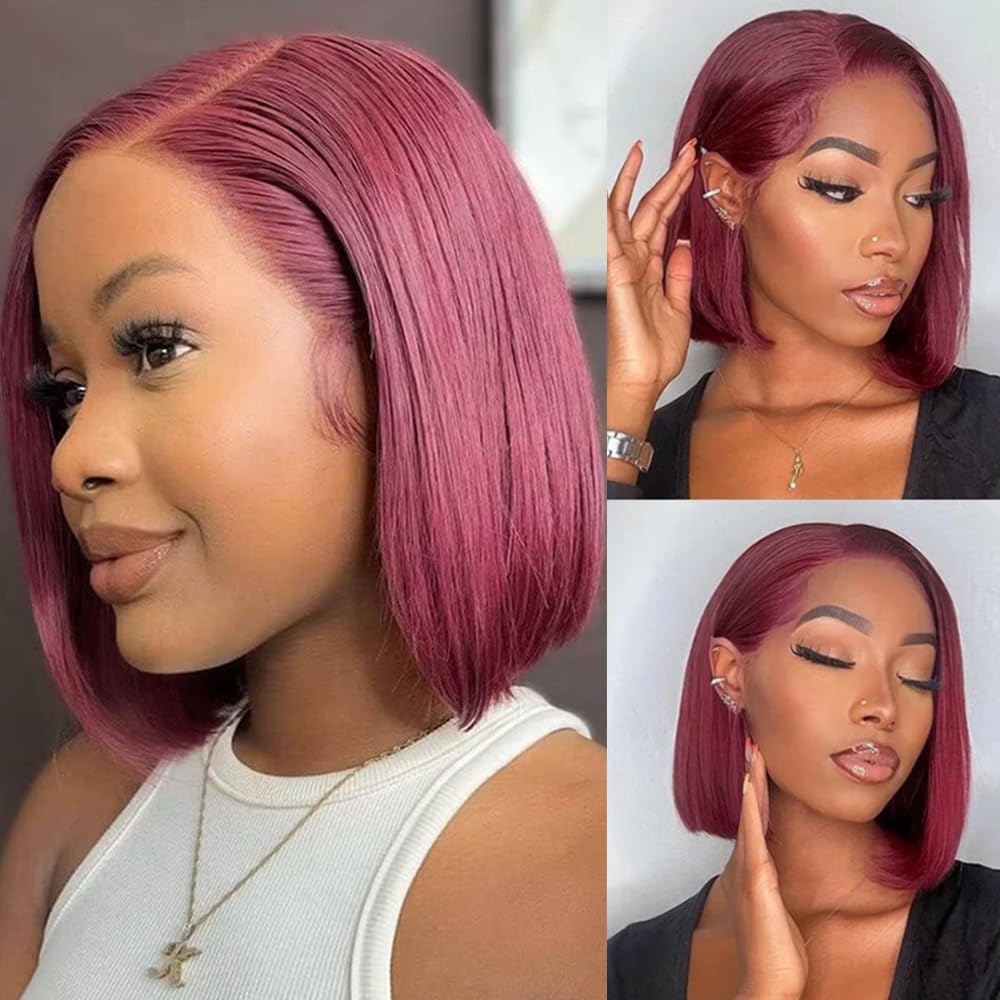 Amazon.com : 99J Burgundy Bob Wig Human Hair 13X4 HD 