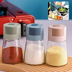 Jogo 3 Porta‑Condimentos em Vidro 180 ml – Tampa Dosadora de 0,5 g – Pimenta e Porta Sal, Saleiro de Mesa Saleiro e Pimenteiro – Vidro Transparente e Tampa Prática - Ergonômico para Cozinha Premium