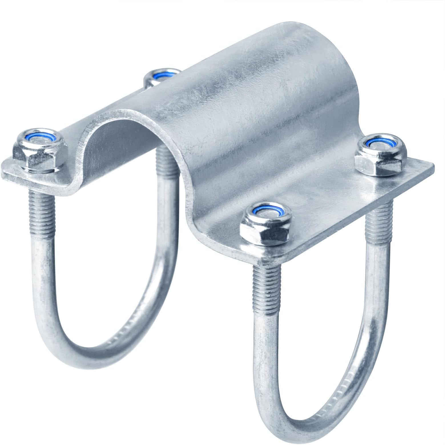 4 Pack 2-3/8" x 1-5/8" OD U-Bolt Cross Clamps, Adjustable Greenhouse Structure Fitting for Handrail Railing, Corral Panels, Chain Link Fence, 5/32" Thick