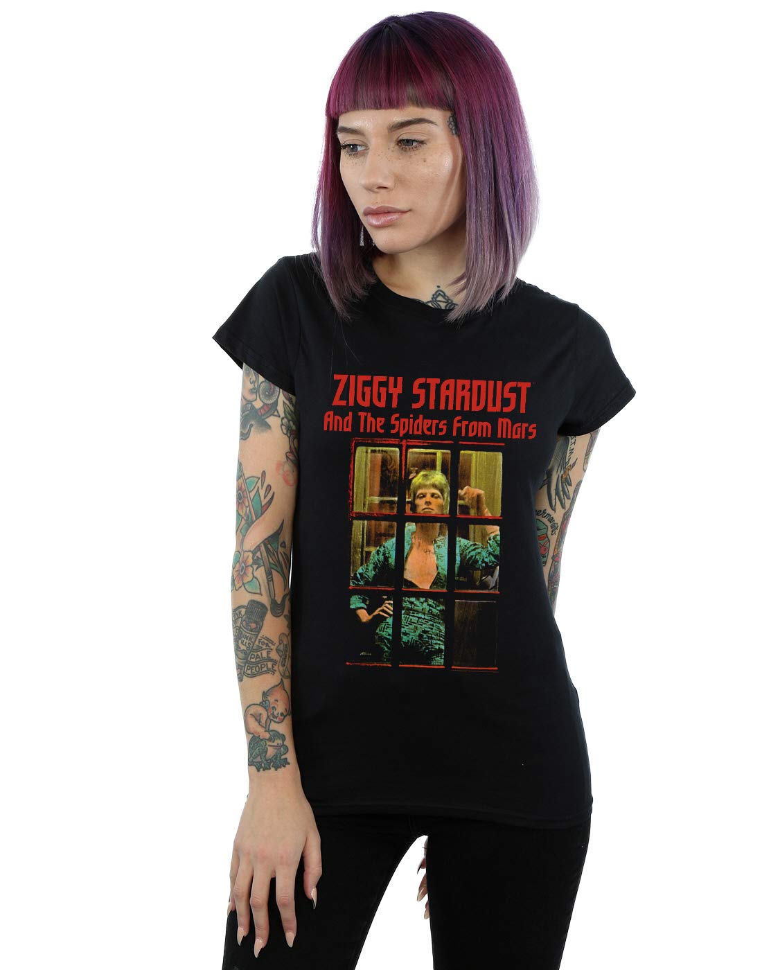 David Bowie Ziggy Stardust Spider T-Shirt Black Cotton Short-Sleeved Crew Neck L