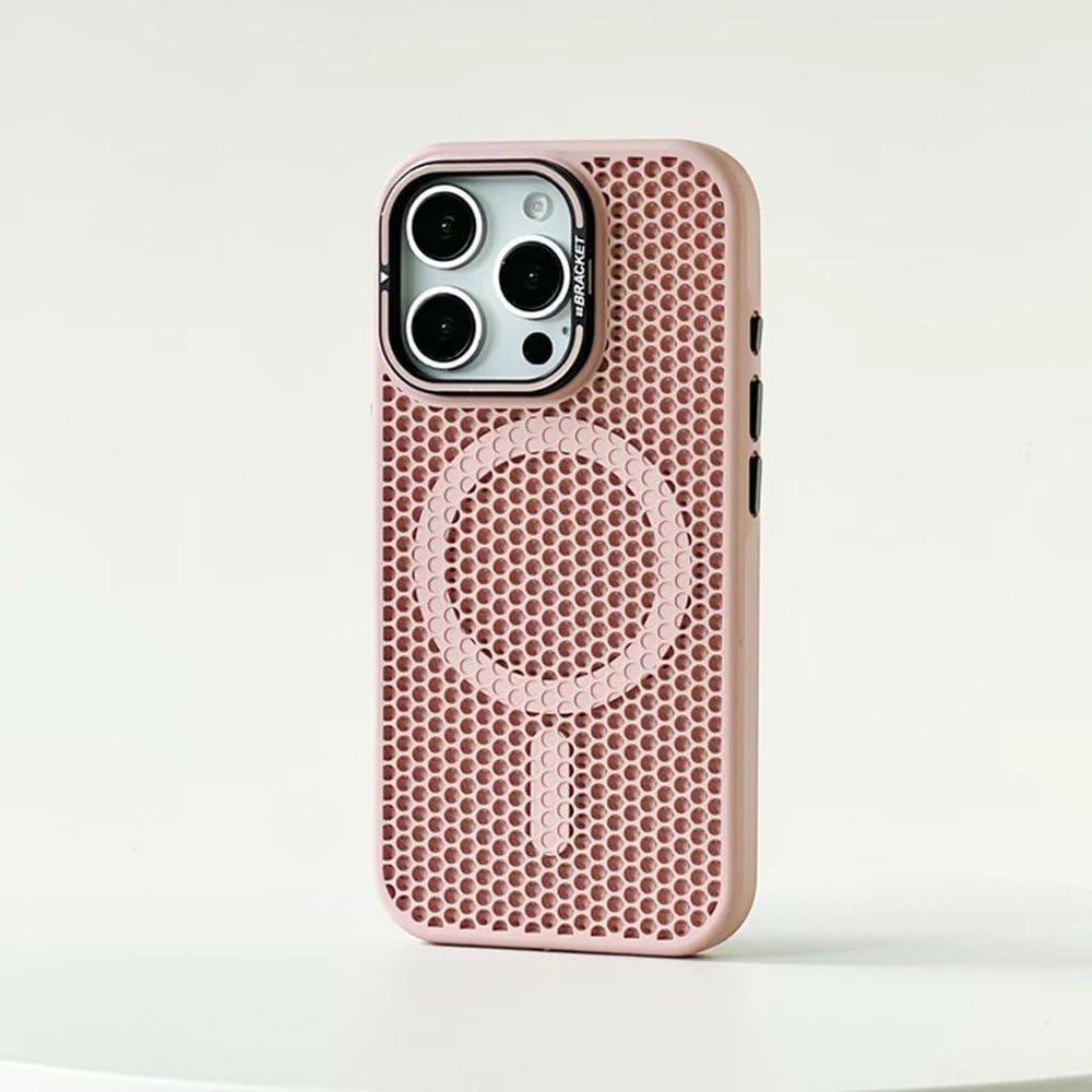 Custodia di raffreddamento a griglia a nido d'ape per iPhone 17 16 15 14 13 12 Pro Max 17air 16plus con supporto per obiettivo in lega e cover per ricarica wireless, rosa, per iPhone 12 Pro