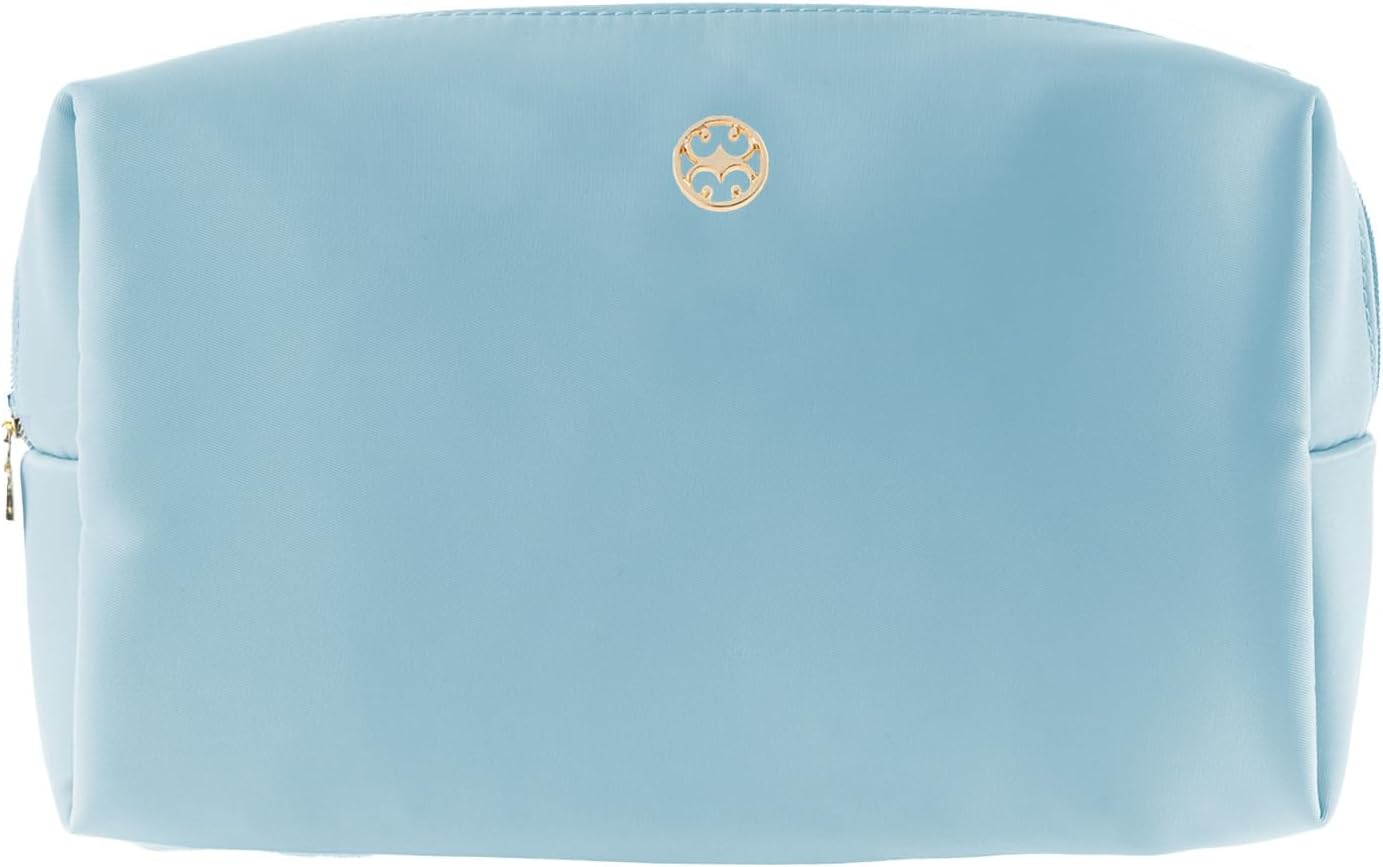 Mary Square Pretty Please Let's Face It 6 x 4 Inch Sky Blue Nylon and Polyester Mini Make Up Cosmetic Bag with Gold Tone Accents