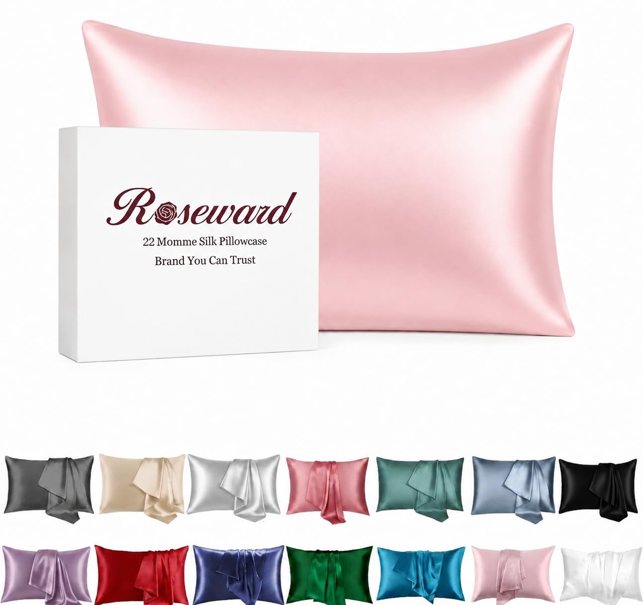 Pink Silk Pillowcase for Hair and Skin, Oeko-TEX Certified 22 Momme 100% Mulberry Silk Pillow Case, Grade 6A Real Silk with Hidden Zipper for Women, Standard Size 20" x 26", 1 Pack (Standard, Pink)