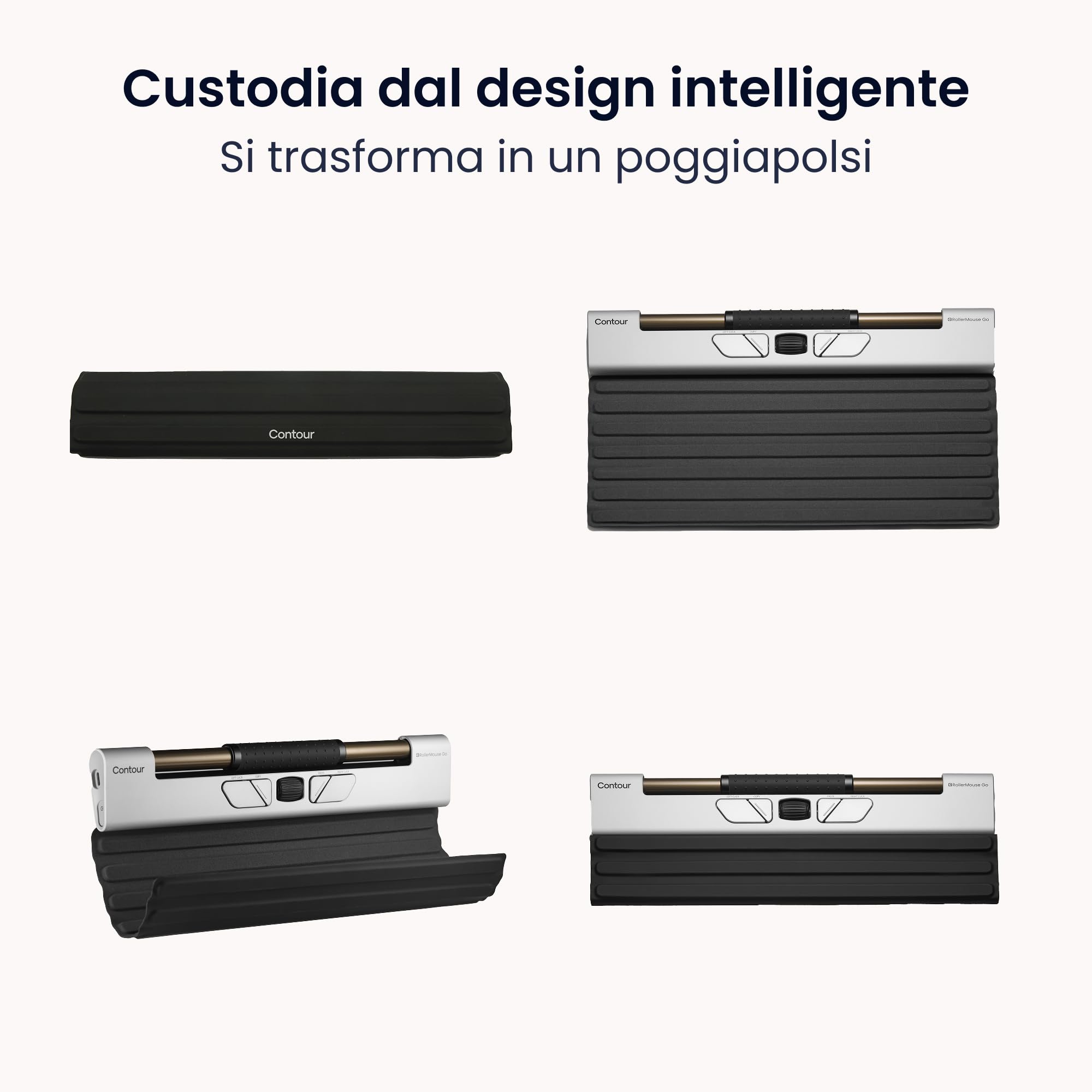 Contour RollerMouse Go - Mouse ergonomico centrato per il sollievo del tunnel carpale, mouse da viaggio compatto con Bluetooth e USB, design ambidestro a 5 pulsanti, compatibile con Mac e PC