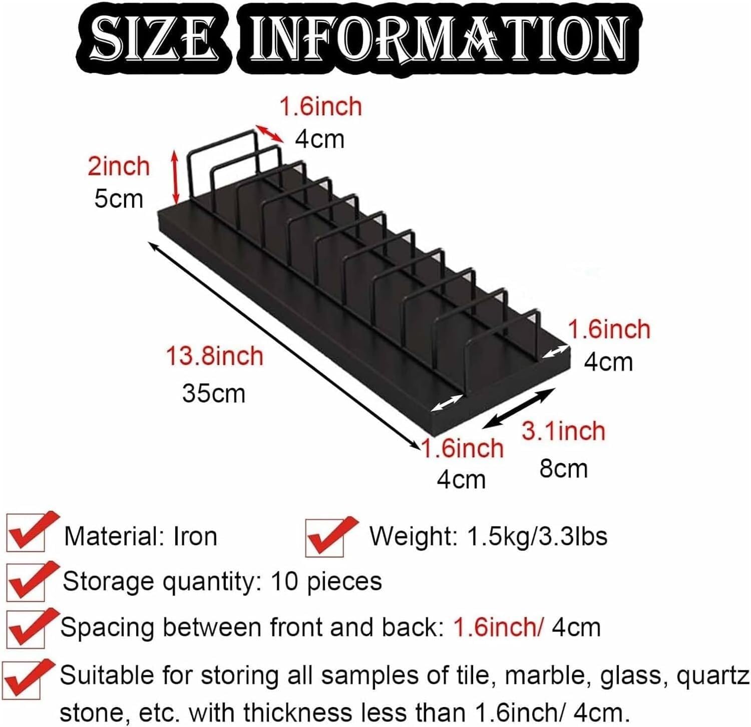 Porcelain Tile Sample Rack - Glass & Stone Display Stand for Cabinets, 10 Card Slots, White - Perfect for Batch Showcase & Home Improvement Projects image 2
