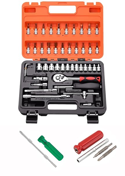 Digital Craft Multifunction Hand Tool Kit Car Ratchet Wrench Assembly Tool Household Repair Tools Automotive Set 46PC Socket Set,6Inch 2 In 1 Screw Driver,4 In 1 Screw Driver,
