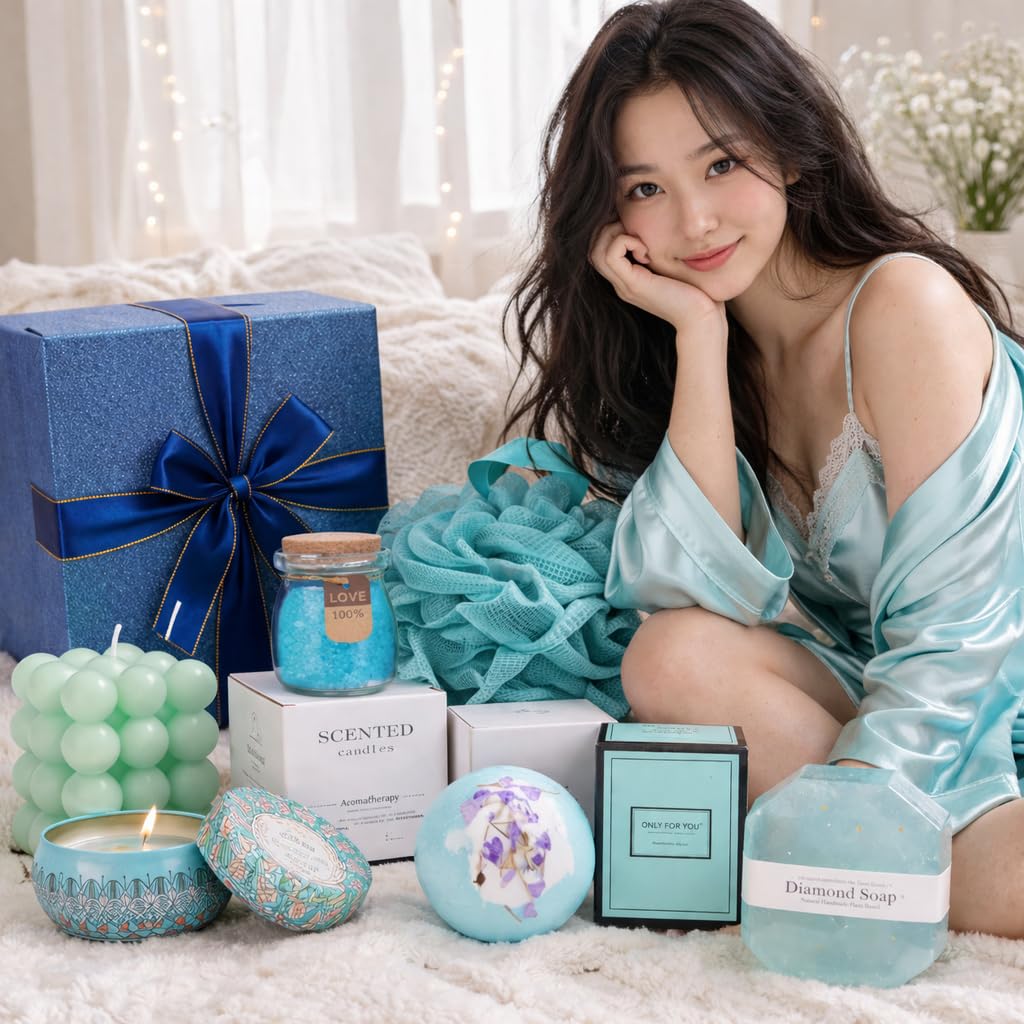 Spa Gift Set for Women – Bath & Body Gift Box, Spa Care Package, Bath Bombs, Handmade Soap, Bath Salts, Relaxation Gift Box