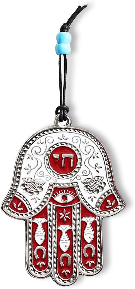 My Daily Styles Jewish Chai Living Good Luck Home Wall Decor Multicolor Hamsa Hand - Medium - Made in Israel (Red)